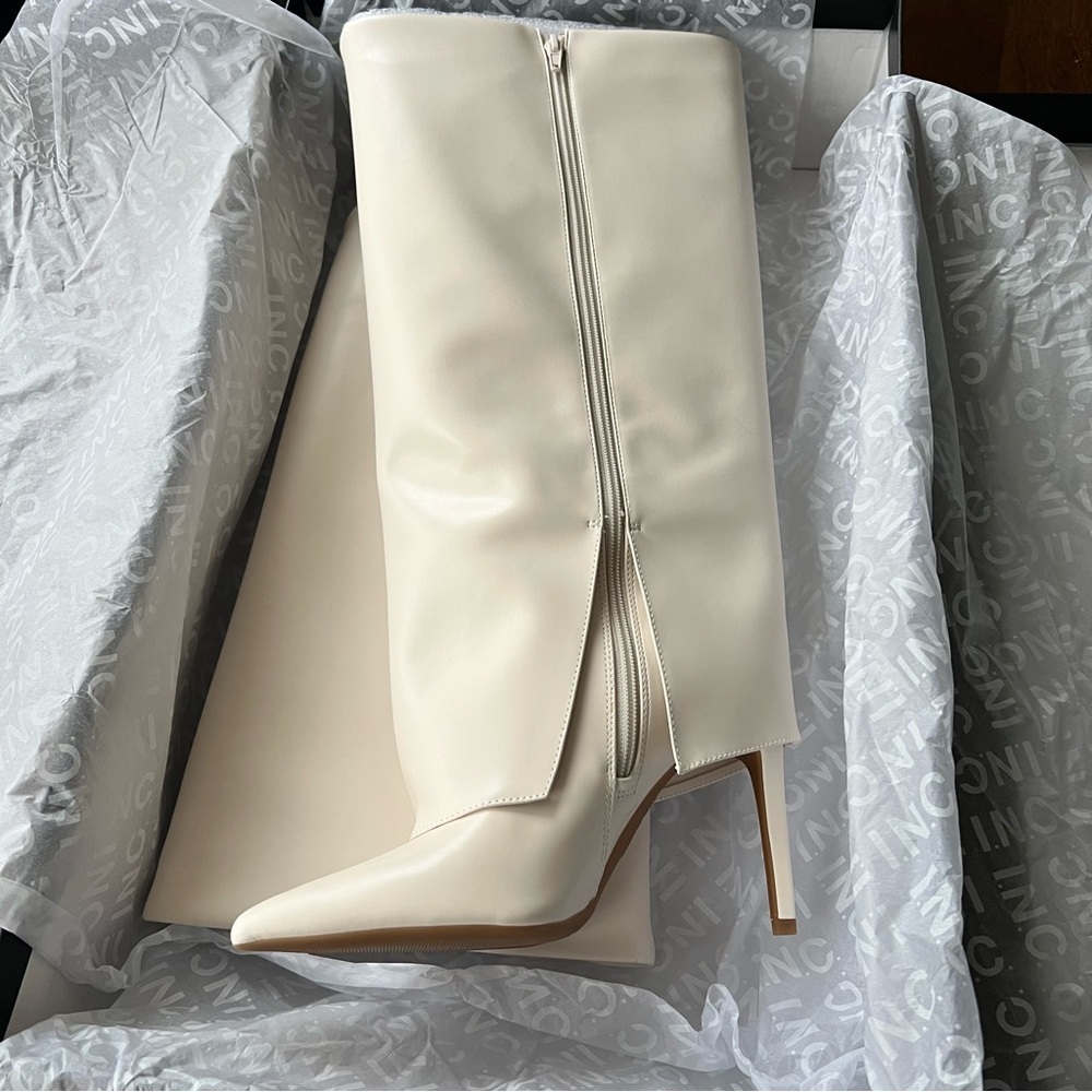 Elegant Cream Heeled Boots - Picture 3 of 8